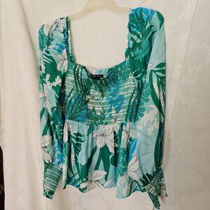 ***Vintage Floral Smocked Green Blouse***